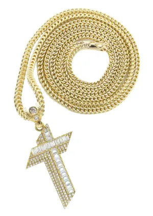 10K Yellow Gold  Baguette Cross Necklace | Appx. 15 Grams