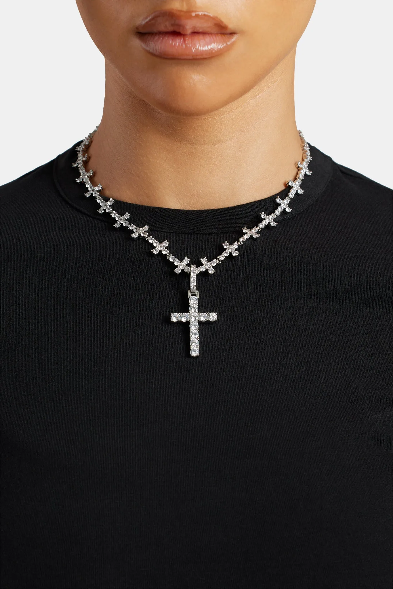 10mm Iced CZ Cross Chain With 35mm Cross Pendant