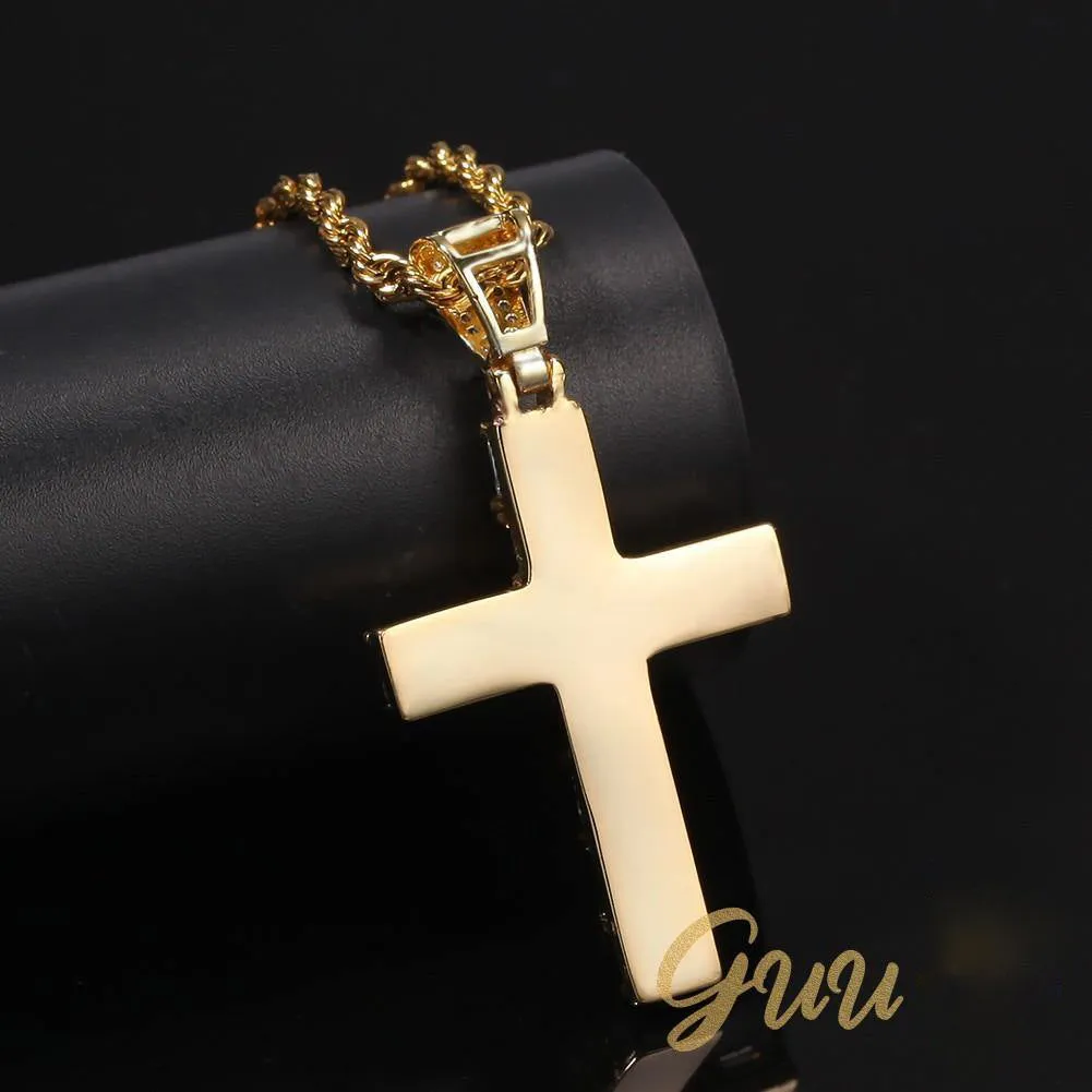 18k Gold-Plated CZ BlingBling Cross Hip Hop Pendant (With Chain)