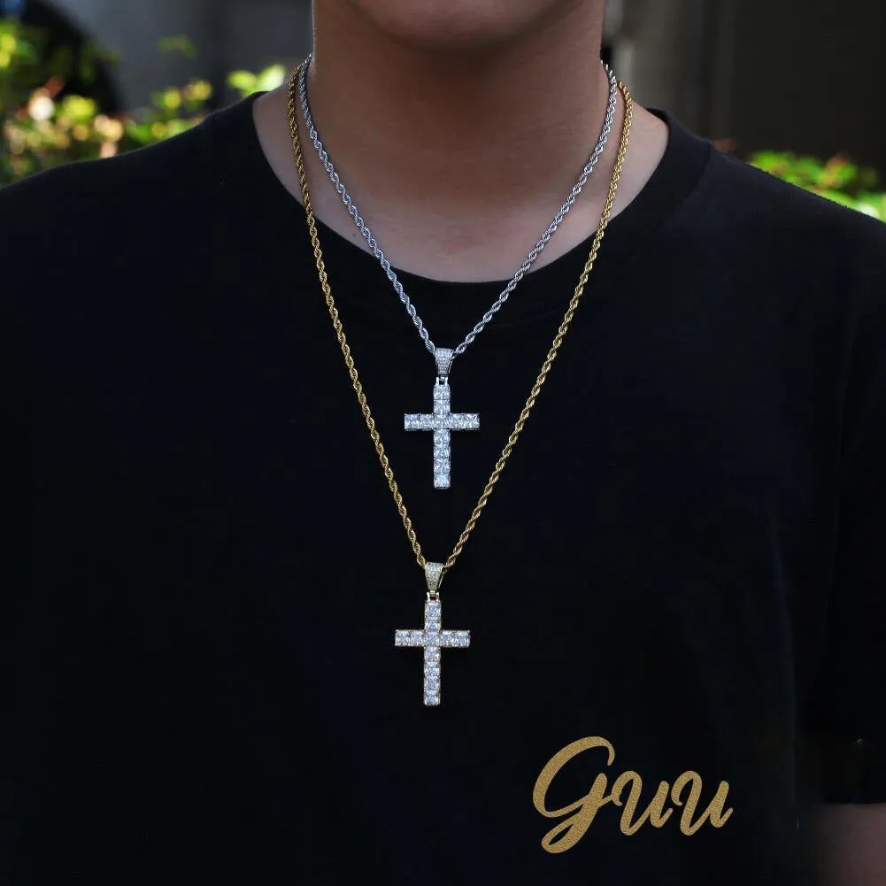 18k Gold-Plated CZ BlingBling Cross Hip Hop Pendant (With Chain)