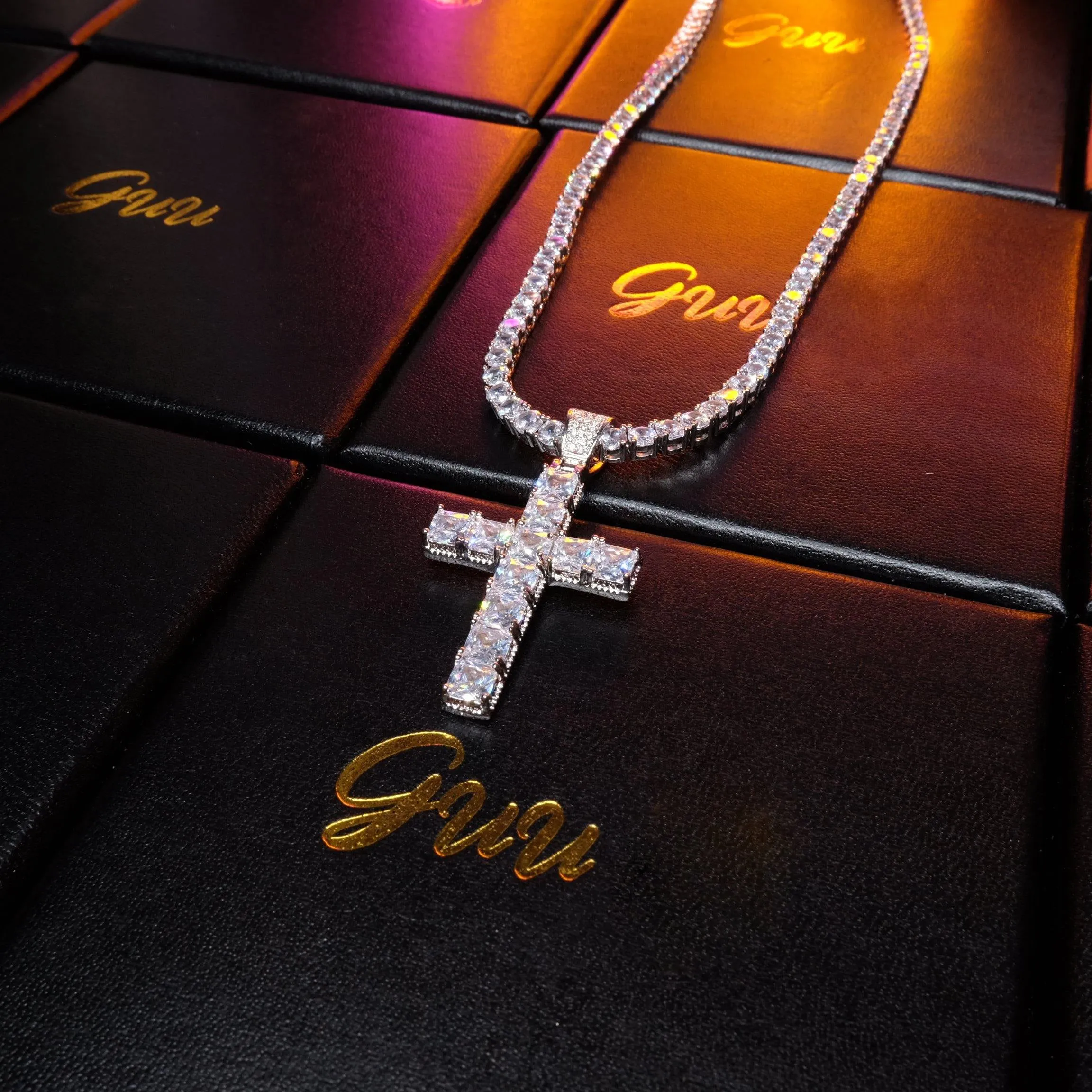 18k Gold-Plated CZ BlingBling Cross Hip Hop Pendant (With Chain)