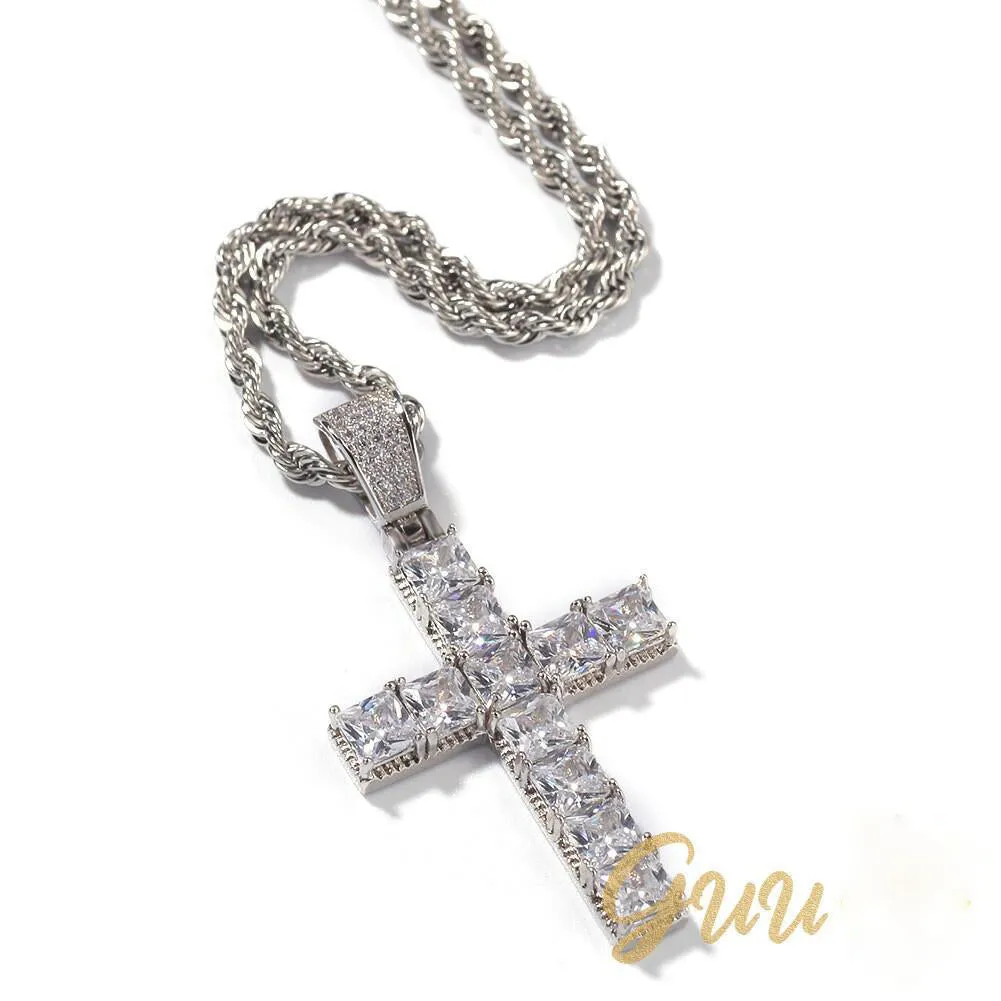 18k Gold-Plated CZ BlingBling Cross Hip Hop Pendant (With Chain)