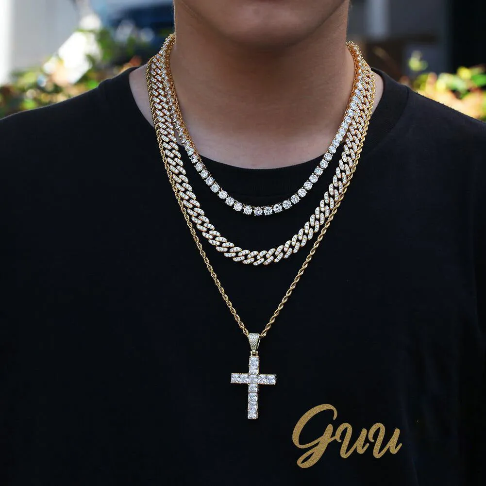 18k Gold-Plated CZ BlingBling Cross Hip Hop Pendant (With Chain)