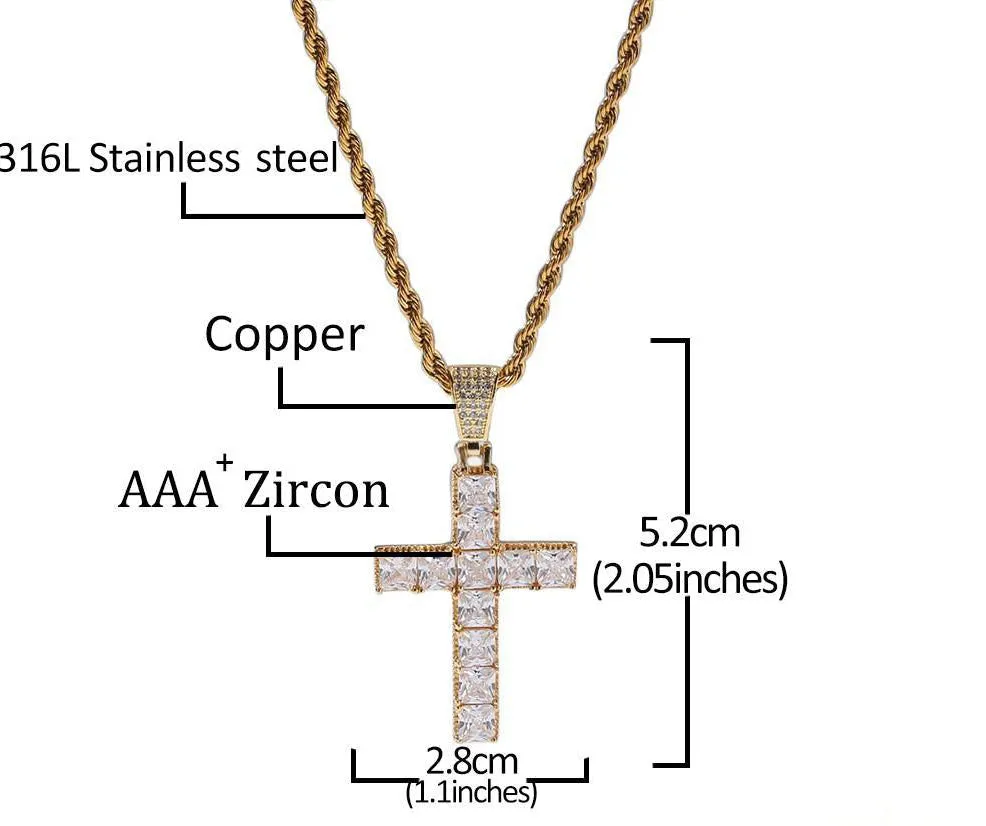 18k Gold-Plated CZ BlingBling Cross Hip Hop Pendant (With Chain)