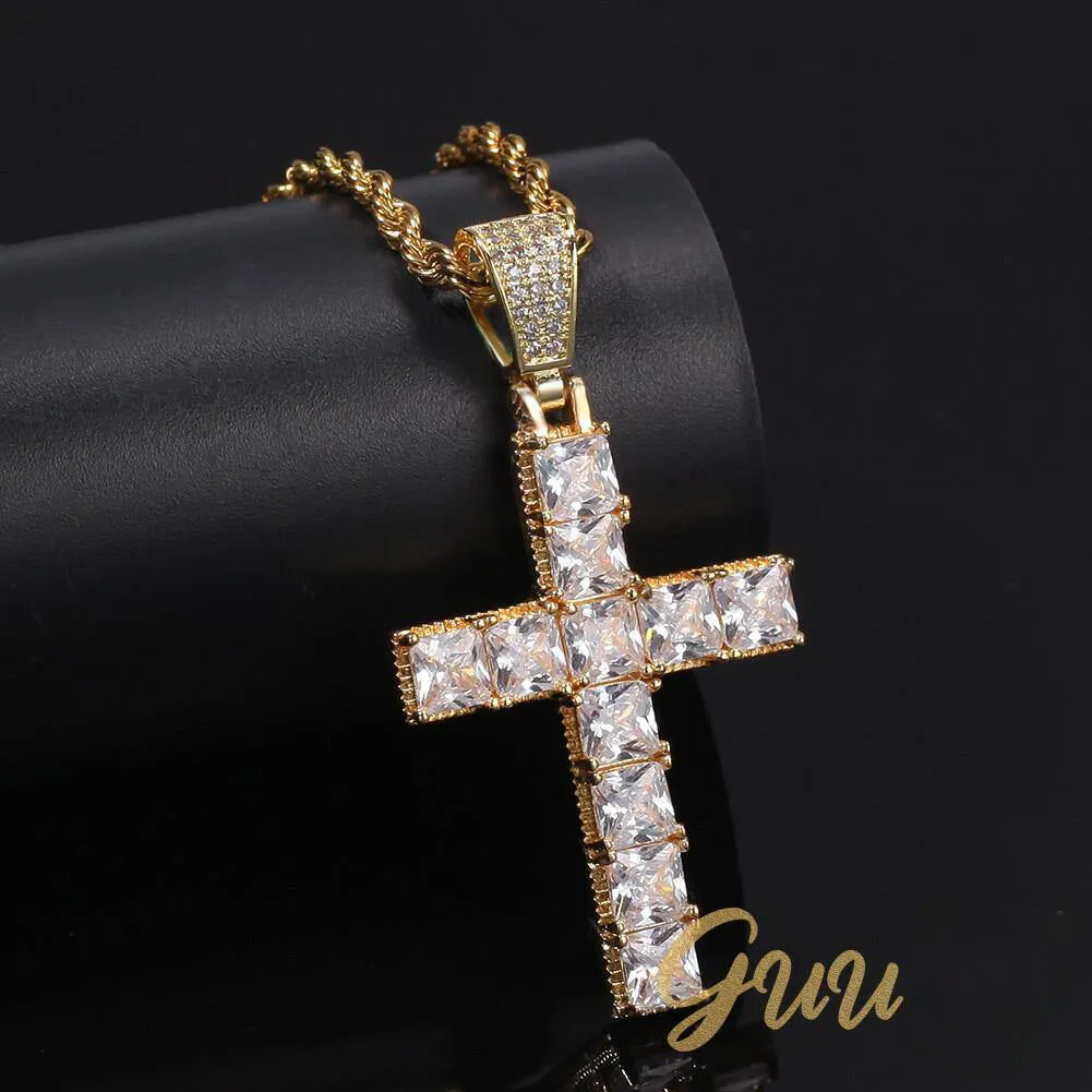 18k Gold-Plated CZ BlingBling Cross Hip Hop Pendant (With Chain)