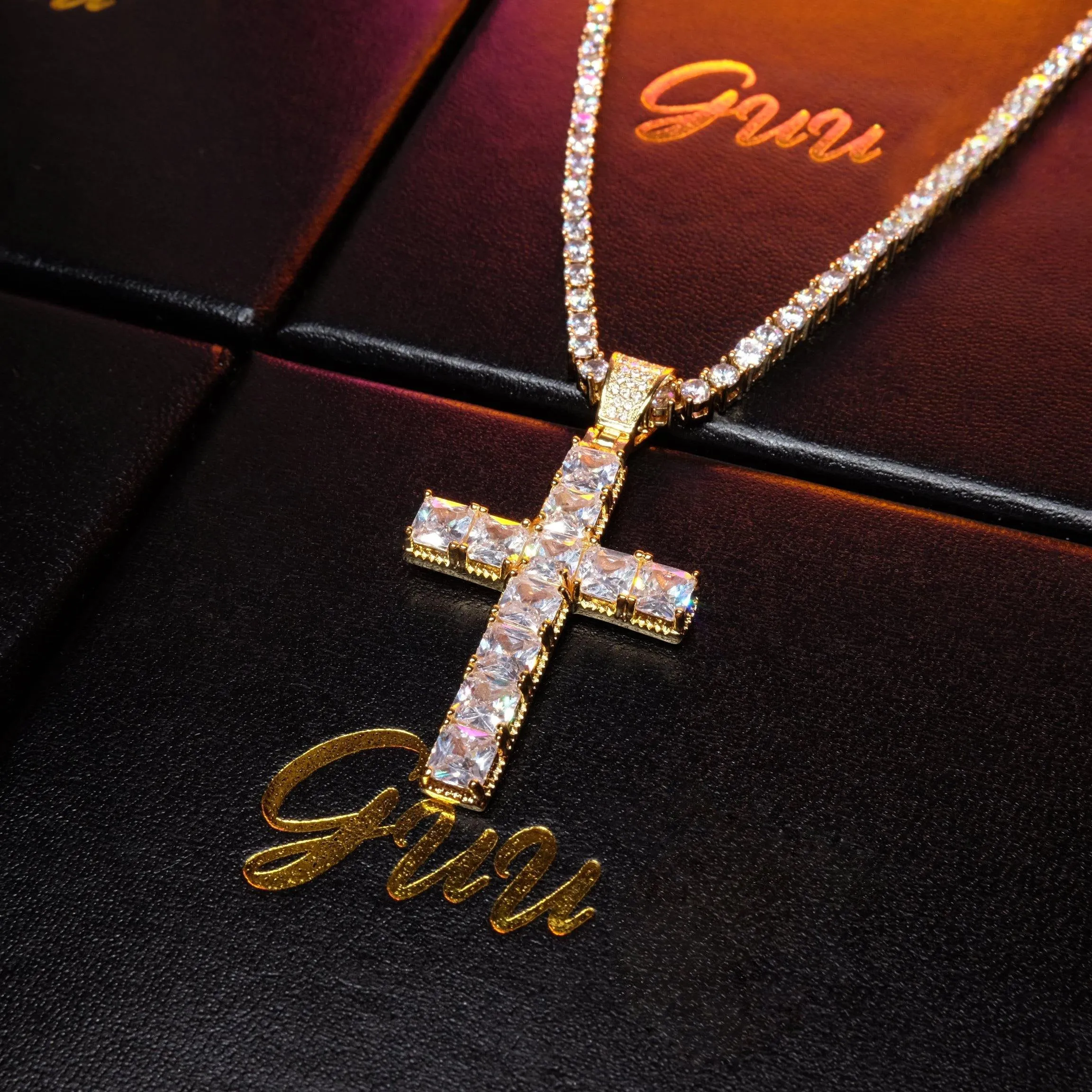 18k Gold-Plated CZ BlingBling Cross Hip Hop Pendant (With Chain)