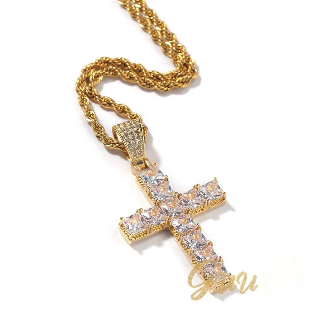 18k Gold-Plated CZ BlingBling Cross Hip Hop Pendant (With Chain)