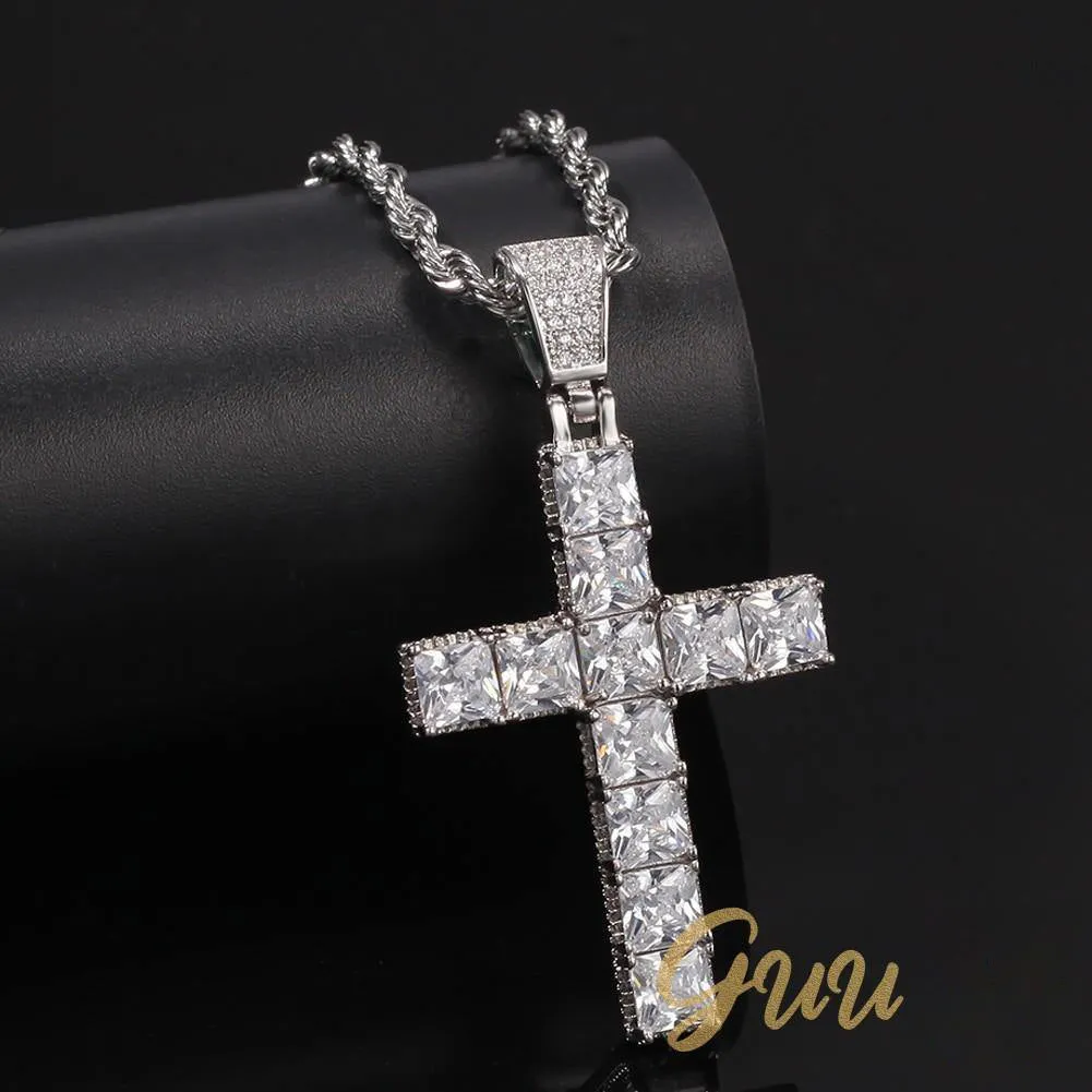 18k Gold-Plated CZ BlingBling Cross Hip Hop Pendant (With Chain)