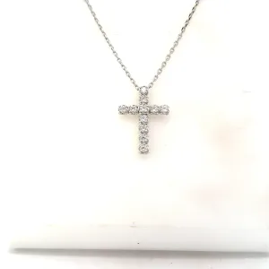 18K White Gold Abbracci Diamond Cross Necklace