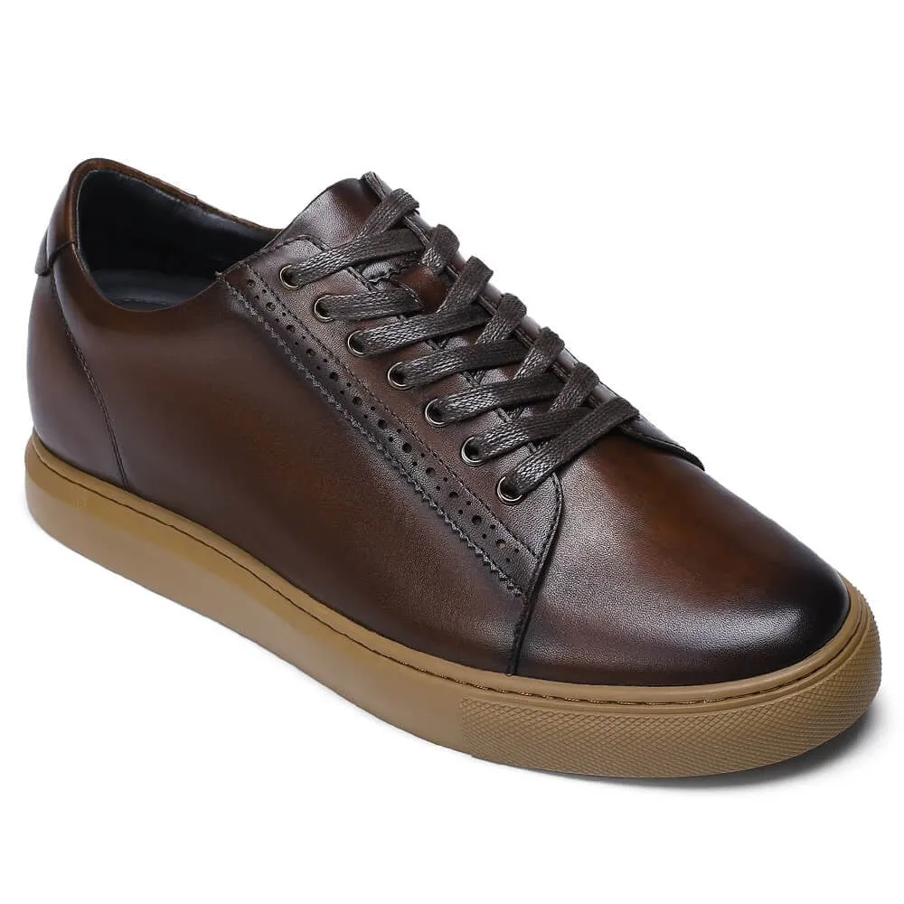 6 CM/2.36 Inches CMR CHAMARIPA Men's Casual Tall Elevator Sneakers - Brown Leather Shoes