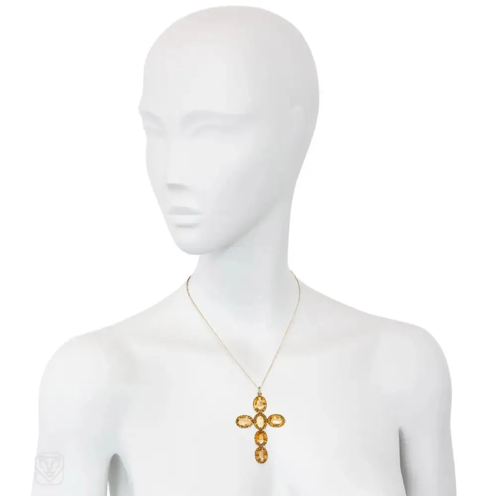 Antique gold and citrine cross