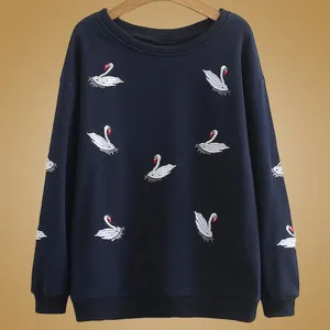 Babakud Autumn Crane Embroidery Loose Sweatshirt