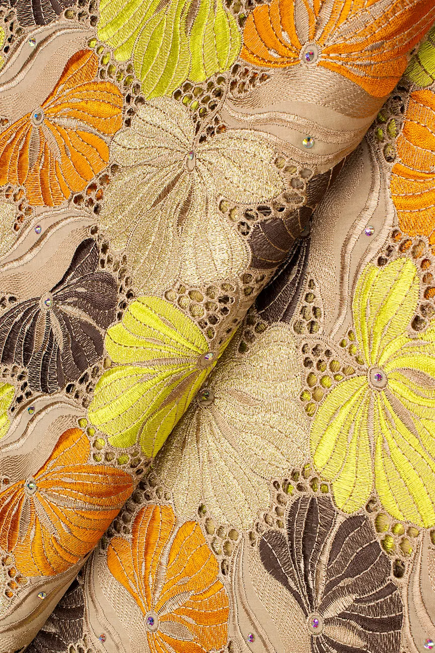 Celebrant Swiss Voile Lace - SWC052 - Brown, Yellow & Orange