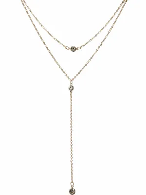 Double Layer Triple Crystal Diamond Gold Tone Necklace