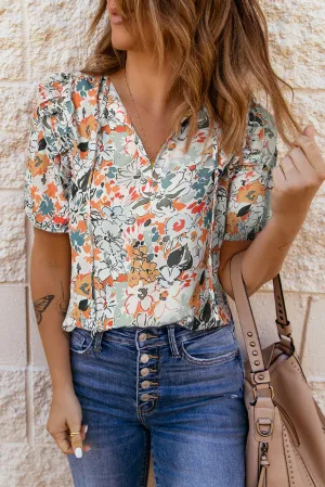 Floral Tie Neck Blouse