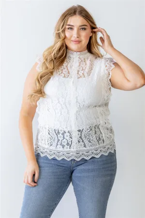 Plus Cotton Floral Lace Embroidery Detail Top