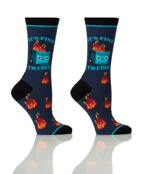 "It's Fine" Cotton Dress Crew Socks by YO Sox -Medium