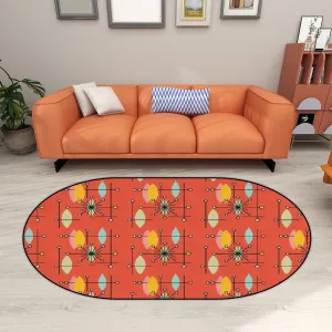 Retro Mod Starburst Oval Rug, Mid Century Modern Atomic Age Floor Accent, 50s Kitsch Area Carpet