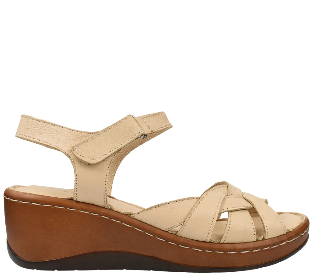 Sandale casual, dama, ANNA VIOTTI, D21-E246-45 bej, piele naturala, platforma