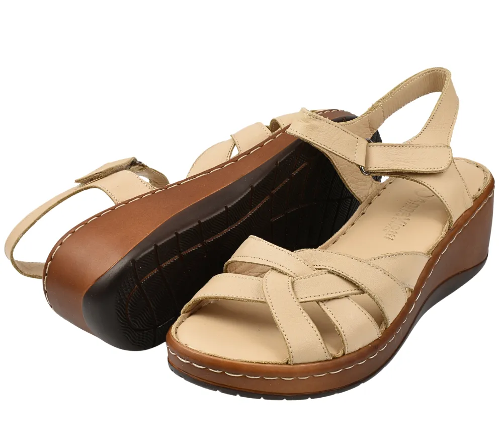 Sandale casual, dama, ANNA VIOTTI, D21-E246-45 bej, piele naturala, platforma