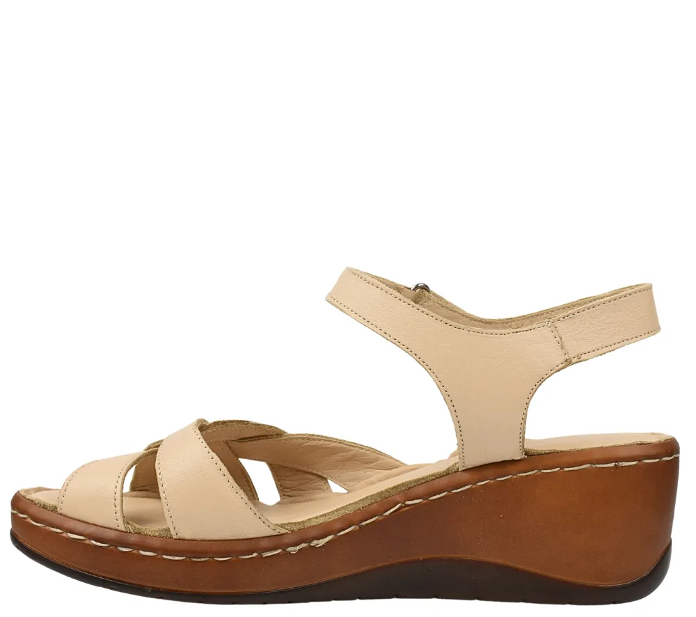 Sandale casual, dama, ANNA VIOTTI, D21-E246-45 bej, piele naturala, platforma