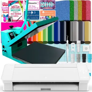 Silhouette White Cameo 4 w/ Swing Design 15" x 15" Turquoise Heat Press Bundle