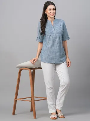 Women's Navy Cotton Regular Fit Blouse